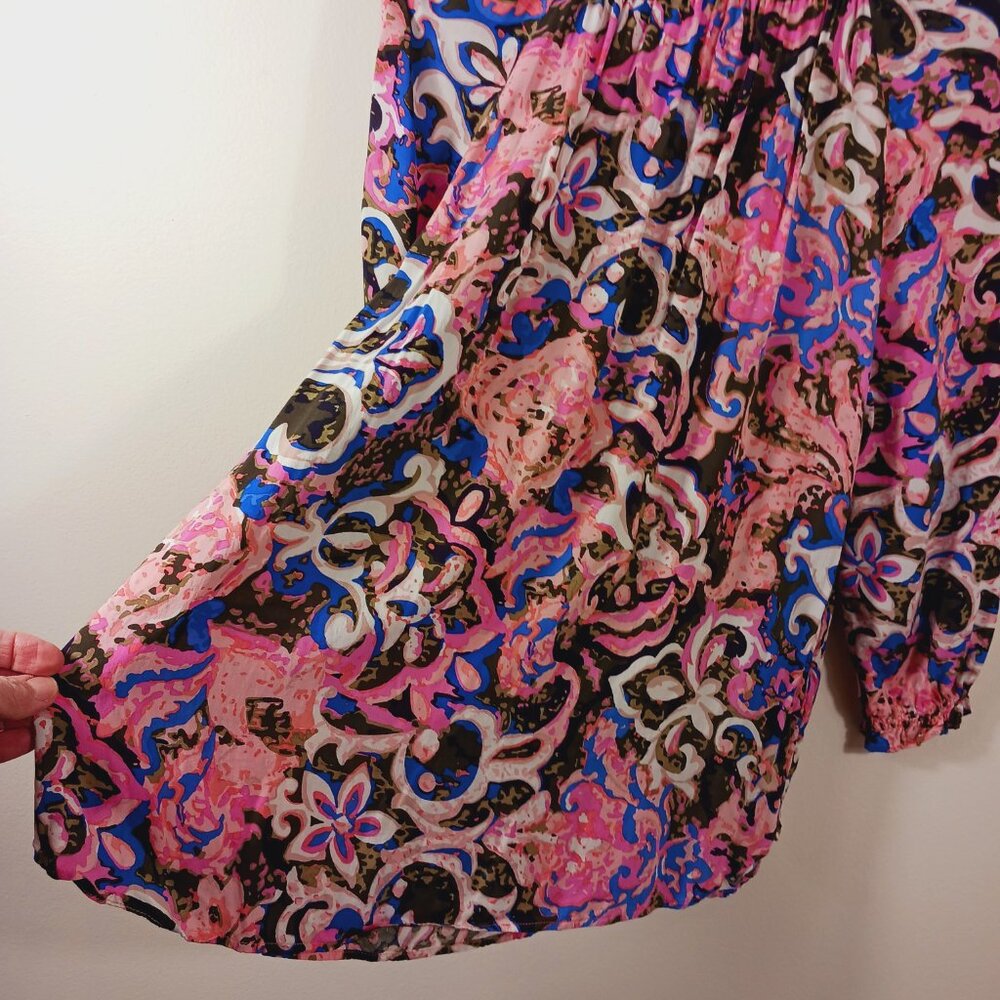 Talbots, Size X Top, Beautiful Multi-Color Print, Tie, Stretch Neck, 3/4 Sleeve - Picture 8 of 12